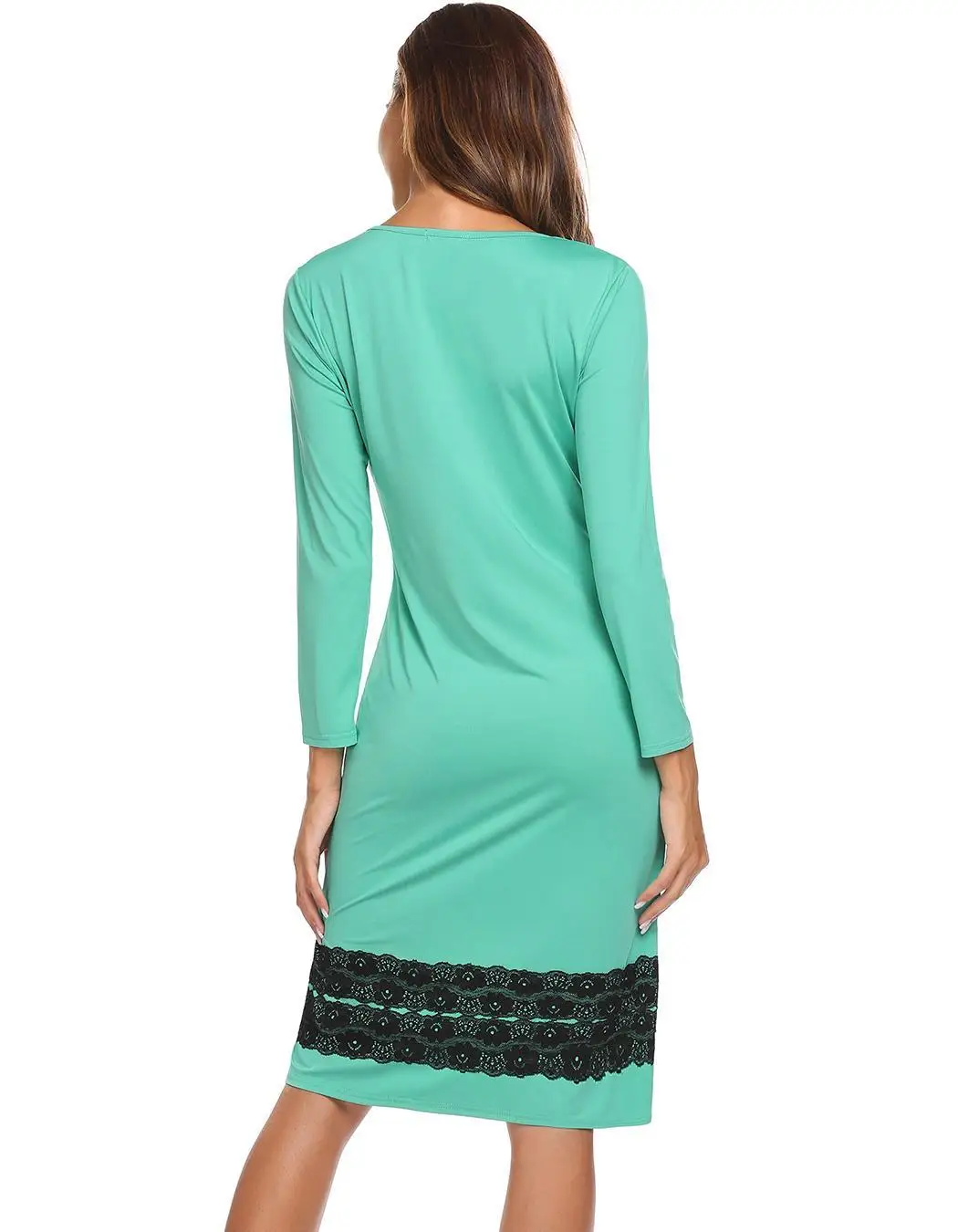 Ekouaer, женская ночная рубашка с длинным рукавом, ночная рубашка, v-образный вырез, длина до колен, облегающее спальное платье, ночная рубашка, Дамская рубашка, ночная рубашка
