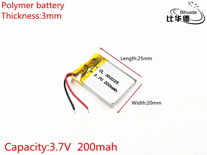 1 шт./лот, хорошее качество, 3,7 в, 200 мАч, 302025 полимерный литий-ионный/литий-ионный аккумулятор для игрушек, POWER BANK, gps, mp3, mp4