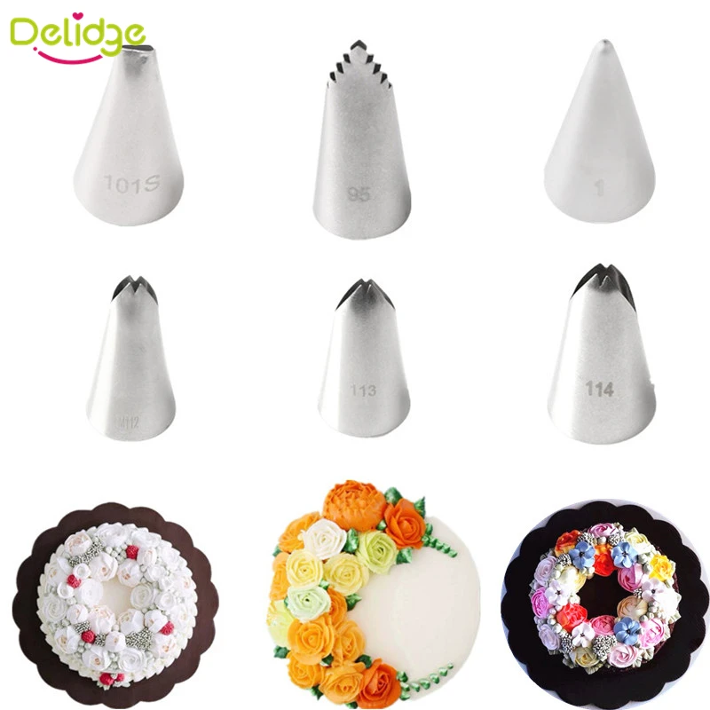 

Delidge 1 pc 5 Patterns Cake Nozzle Stainless Steel Cupcake Icing Piping Tulip Nozzles Leaf Cake Decorating DIY Dessert Tool