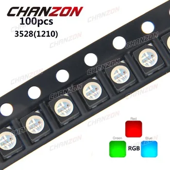100pcs SMD 3528 RGB LED Common Anode 20mA SMT Chip Tricolor (Red Green Blue) 1210 Surface Mount PCB Light Emitting Diode Lamp