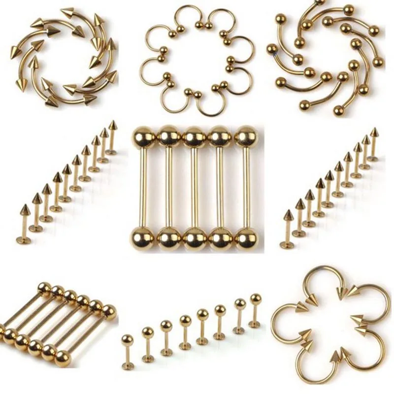 

PINKSEE 80Pcs Bulk 16/14G Golden Eyebrow Tongue Labret Ear Tragus Navel Bar Pierce Jewelry