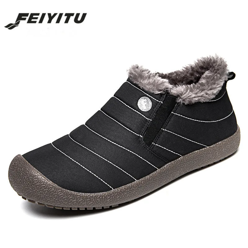 FeiyituHot/большие размеры Модные мужские зимние ботинки Сохраняющие тепло Плюшевые