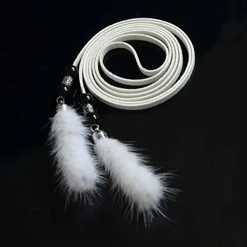 

Wild multi-color Handmade real fur plush woven thin Waist Rope Waistband belt for Dress slim Waist Chain belts bg-454
