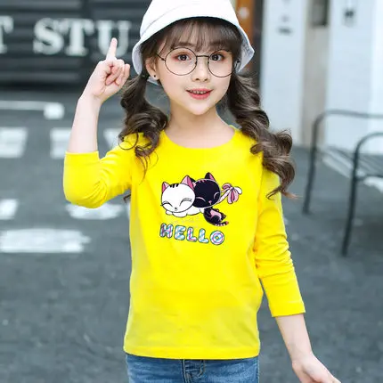 Одежда для девочек детские весенне-осенние Топы, детские футболки для маленьких девочек, футболки с длинными рукавами хлопок, размер 110-160 - Цвет: tshirt l