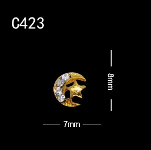 10 шт./лот дизайн ногтей Золотой Серебряный милый Звезда Луна серии украшения Сплав Шарм с жемчугом Стразы - Цвет: C423