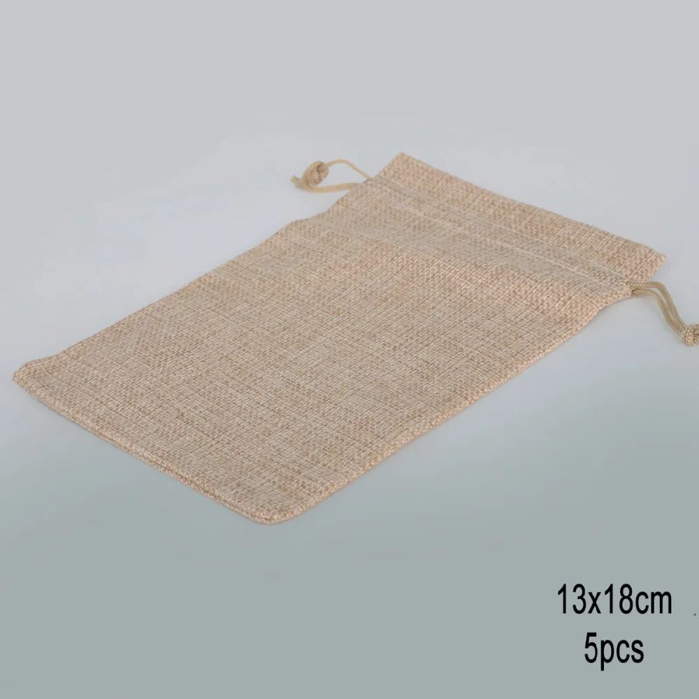 5PCS Natural Burlap Hessia Jute Cotton Linen Gift Bags Wedding Party Favor Holder Drawstring Jewelry Muslin Christmas Pouch
