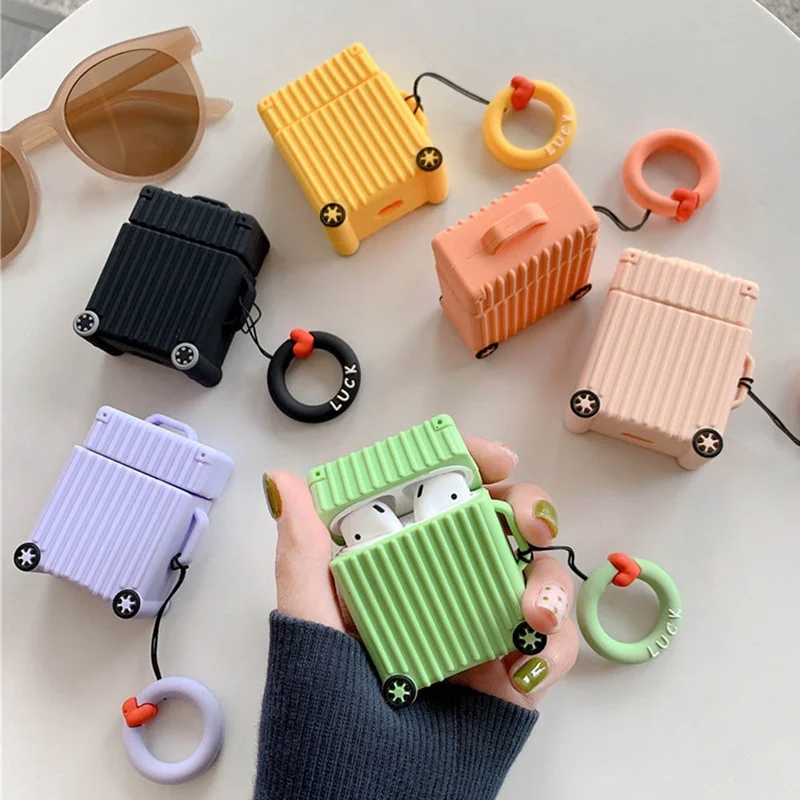 New Fashion Cute Suitcase Soft Silicone Case Earphones For Apple Airpods Bluetooth Wireless Earphone Protective Skin Cover Box