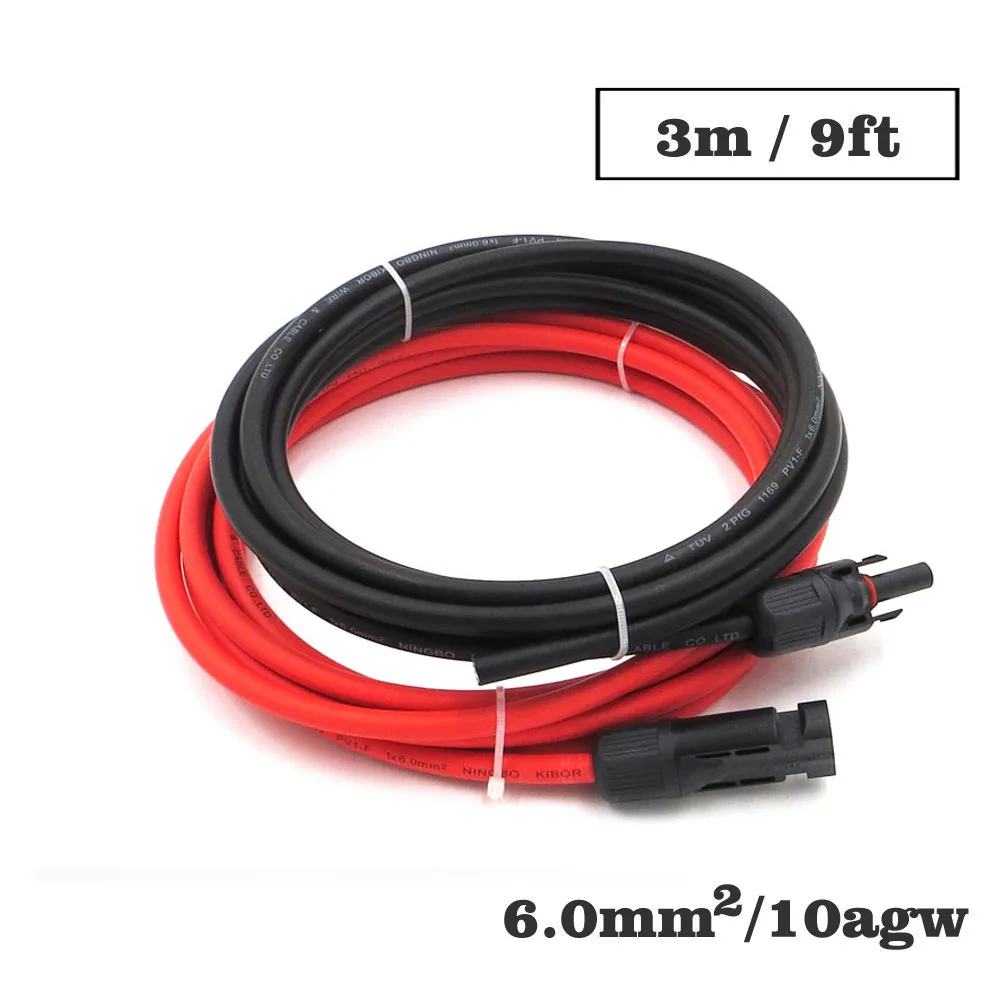 

1pair X 6mm2 10AWG 9FT 3m MC4 Connector Extension Connect branch black parallel Series 3 meter extend cable