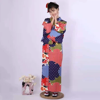 

2020 New Women Traditional Costumes Christmas 10PCS Cosplay Clothing Classic geish Yukata With Obi Japanese Style Printed Kimono