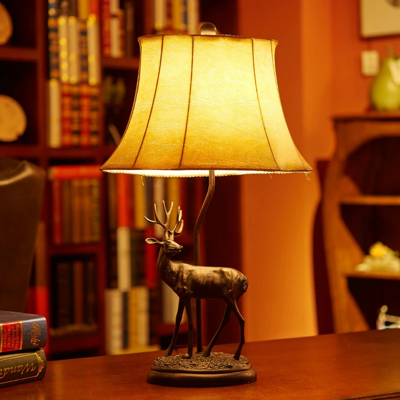 

American country bedroom bedside lamp warm continental retro elk wedding celebration creative study room table lamps LO72614