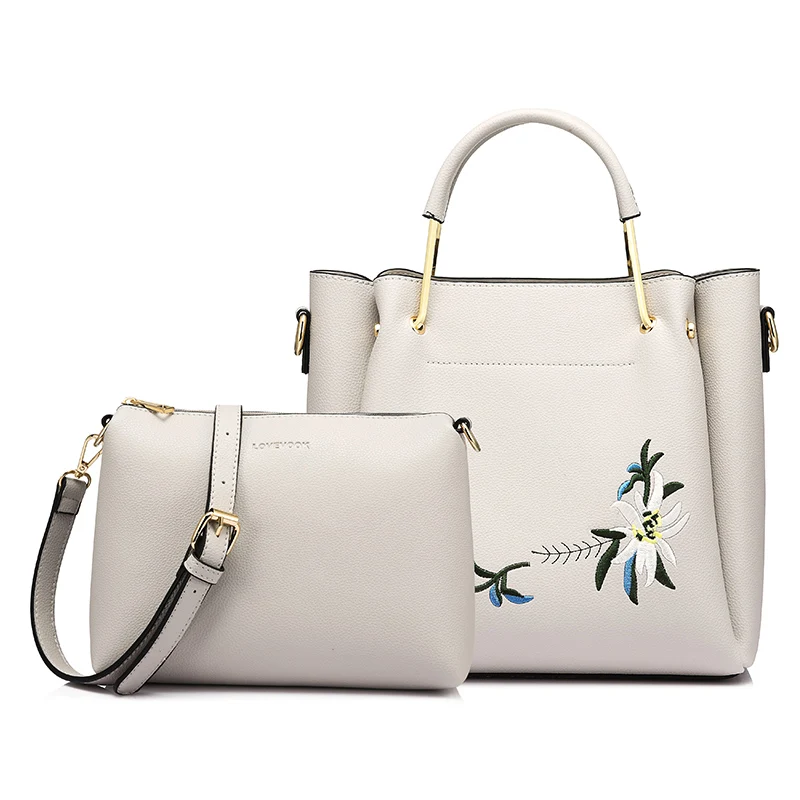 LOVEVOOK женская сумка женские сумки высокого качества PU сумка через плечо с вышивкой 2 шт/с сумка-мессенджер для женщин - Цвет: Rice Gray