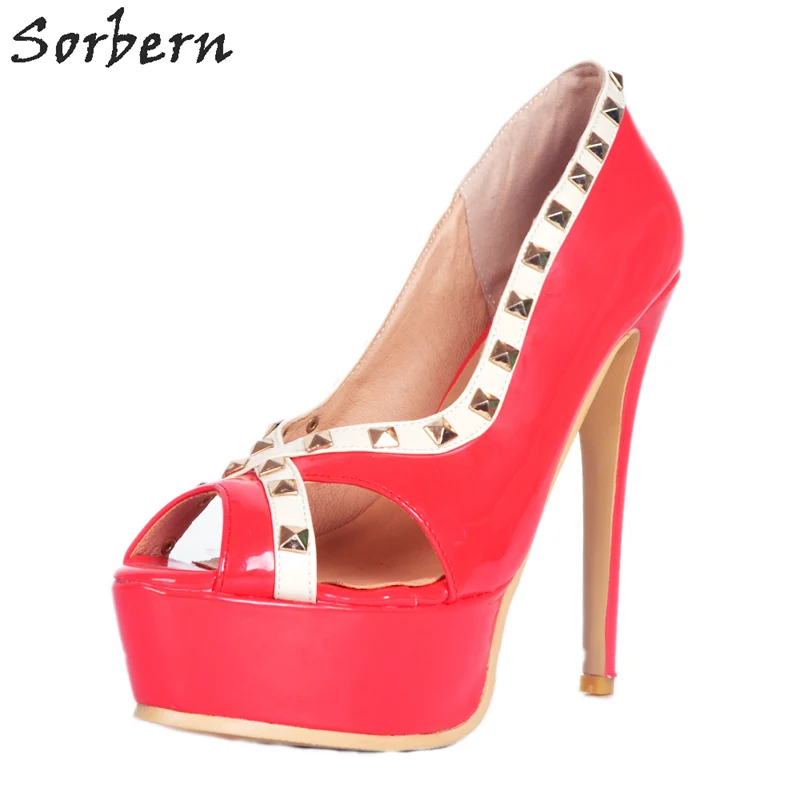

Sorbern Multi Color Peep Toe Women Pumps High Heel Platform Shoes Rivets Hollow Out Open Toe Shoes Plus Size Luxury Shoes Women