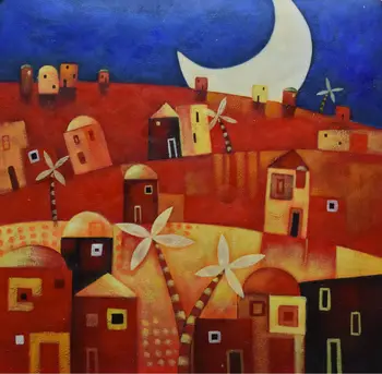 

HandPainted Abstract Landscape Oil Painting on Canvas Colorful Cortoon House Canvas Painting Wall Art Picture for LivingRoom