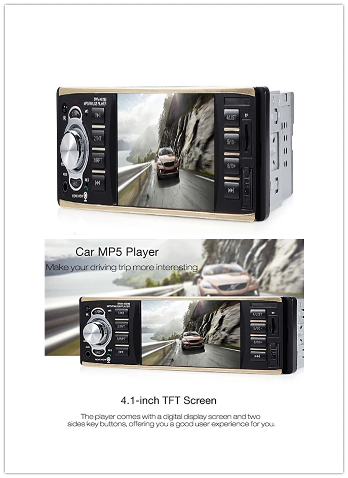

New 4.1 Inch Player With Bluetooth FM Radio Car Audio Single Din Car Stereo MP5