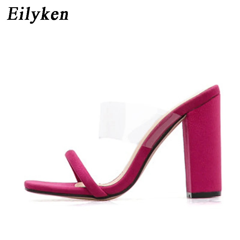 Eilyken/ г., новые летние женские шлепанцы для отдыха модные женские Босоножки с открытым носком вечерние шлепанцы на высоком квадратном каблуке - Цвет: Red