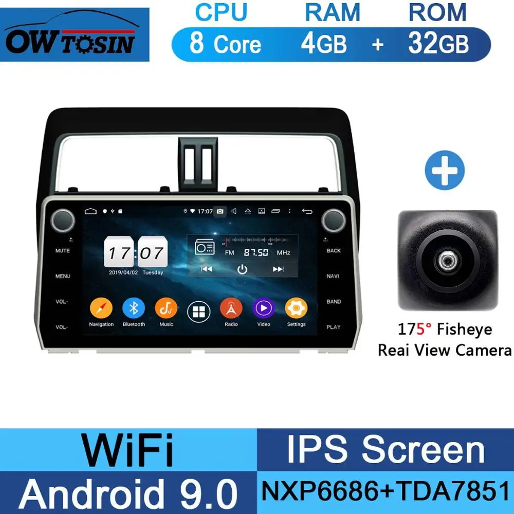 10," ips Android 9,0 8 ядерный 4G+ 64G Автомобильный мультимедийный плеер для Toyota Land Cruiser Prado gps Радио DSP CarPlay Parrot BT - Цвет: 32G Fisheye Camera