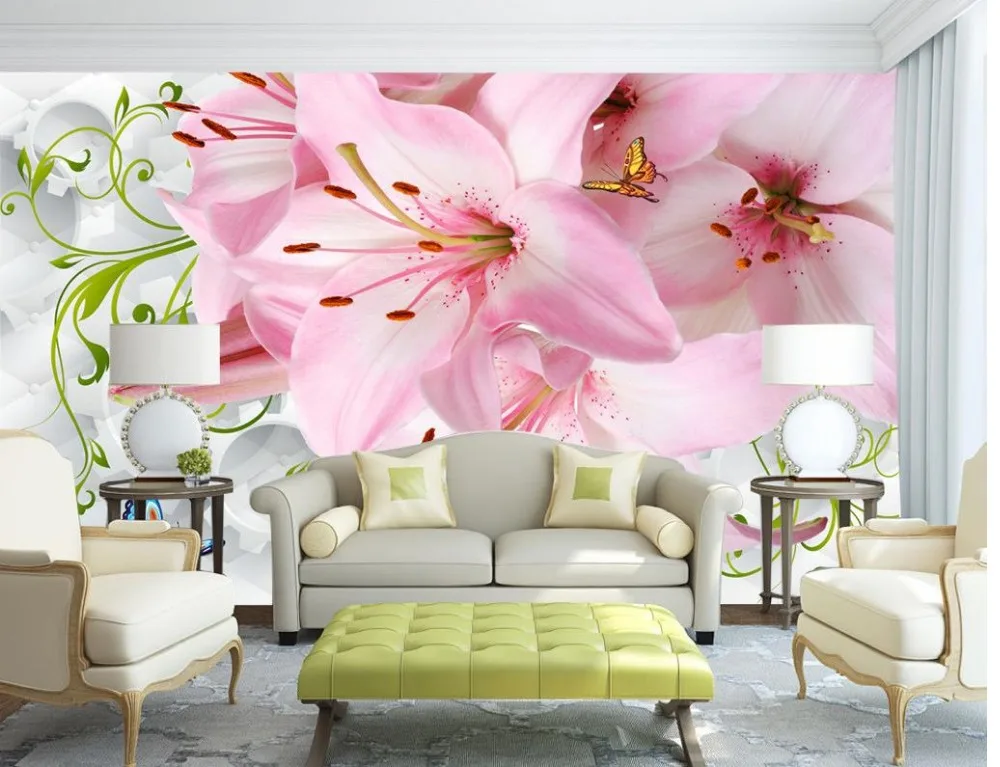 Обои 3d в современном стиле для гостиной с изображением розовых цветов|3d flower
