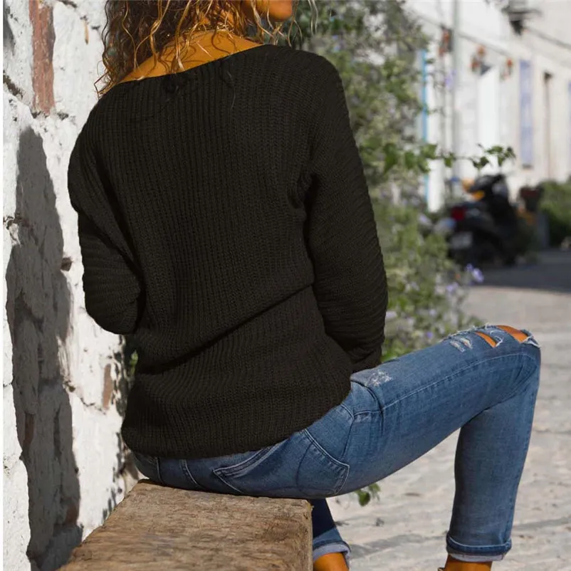 Womens Casual Long Sleeve Jumper V Neck Sweaters Blouse Tops Loose knit pullover sweater women winter clothing 2018 N06#N (15)