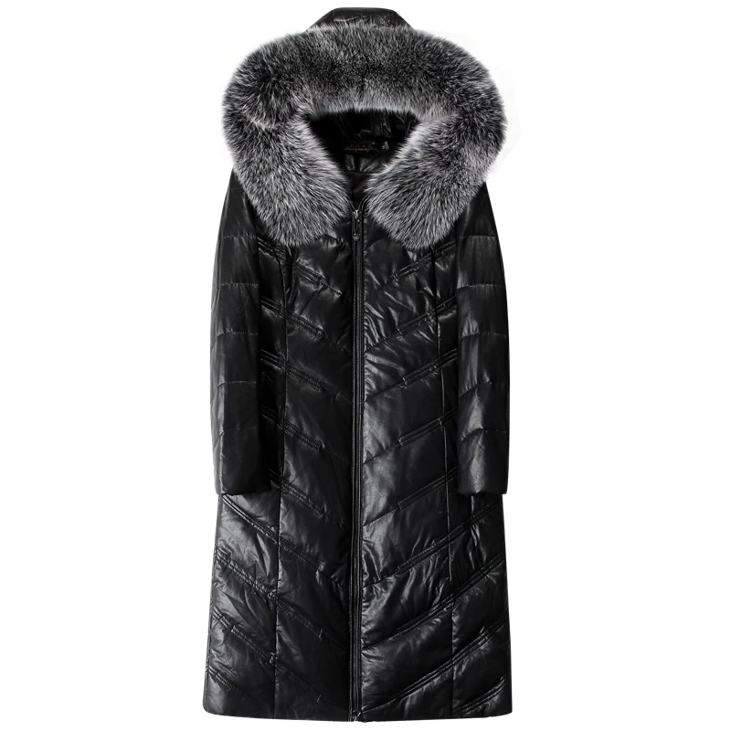 

Winter Women Down Jacket Genuine Leather Girl Down Coat Thick Slim Natural Fox Fur Coat Plus Size Overcoats GRAY