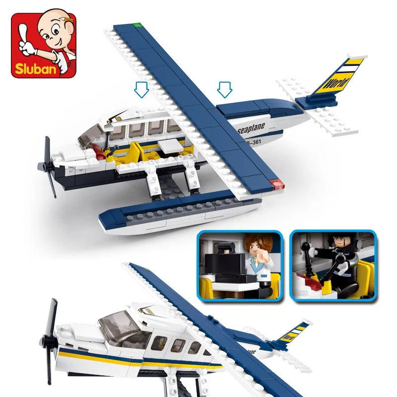 214Pcs Z-Water Plane Aircraft Constructor Model LegoINGLs Building Blocks 3D DIY Figures Educational Toys for Children