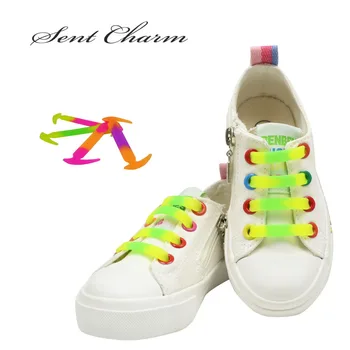 

SENTCHARM 12Pcs/pack No Tie Shoelaces For Kids Mixed Color Unisex Elastic Silicone Shoestrings For Gifts
