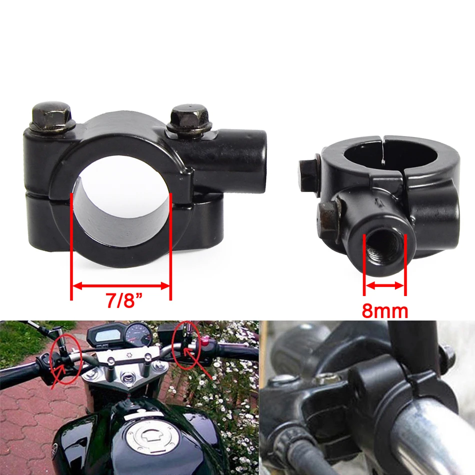 25 mm Par de base soporte adaptador de manillar para moto bike espejo Bicicleta Negro 10mm
