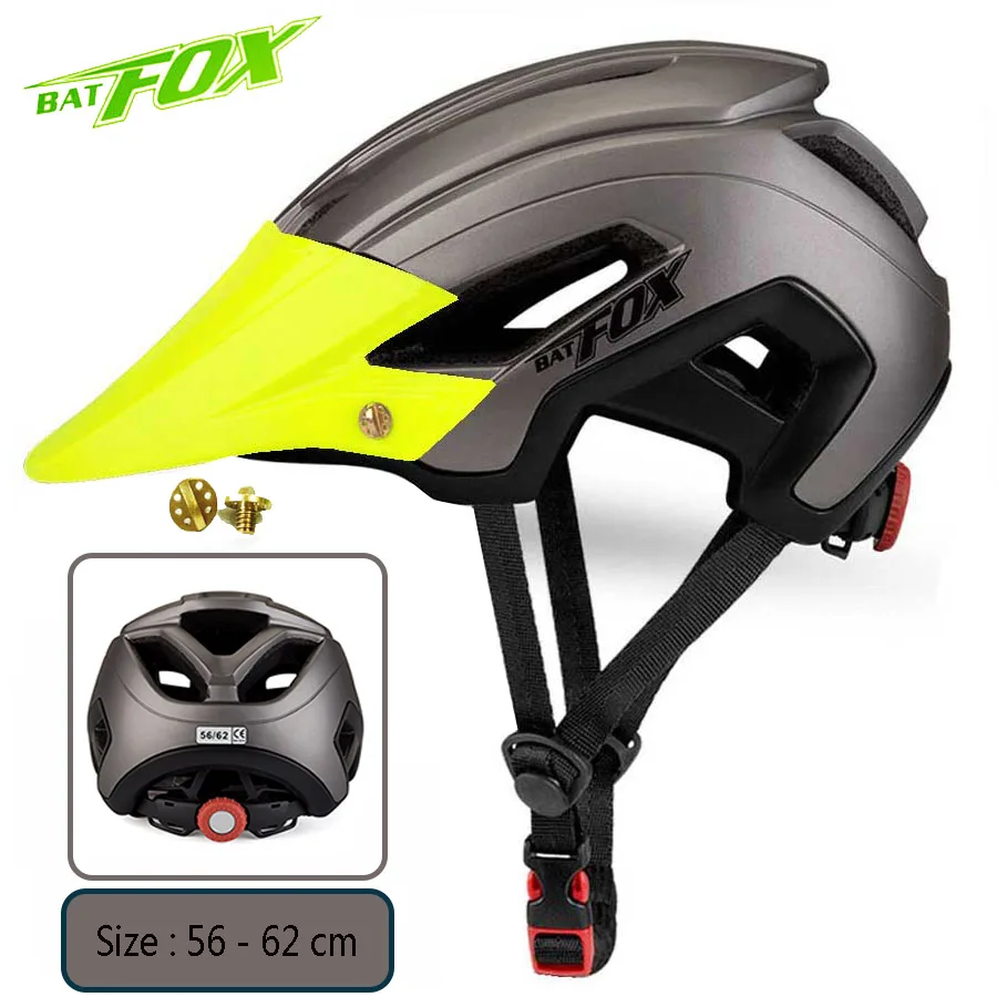 BATFOX Bicycle Helmet Men Women MTB Cycling Helmet Ultralight Big Visor Breathable Road Bike Helmet Outdoor Sport Ridding Helm - Цвет: Titanium-Green