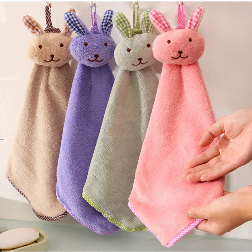 Детское полотенце для рук мультфильм животных Кролик плюшевый кухня мягкие висит мочалка полотенца ванная комната Чистый аксессуары