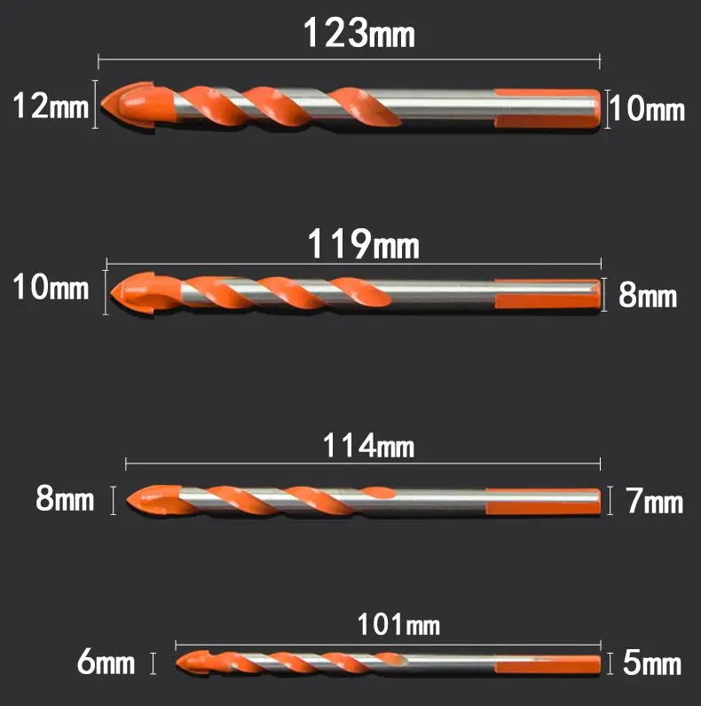 5pcs Ceramic Wall Drilling Reaming Bits Tile Glass Wall Concrete Opener Triangle Head Twist