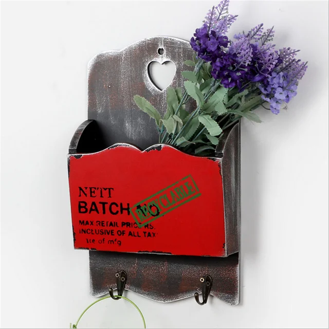 Retro Wooden Organizer Wall Hanging Box Key Hooks Flower Pot Mailbox Retro Wooden Organizer Wall Hanging Box Key Hooks Flower Pot Mailbox Home Furnishing Decoration Letter