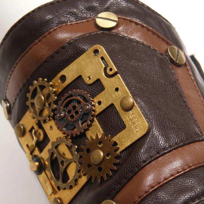 Женский браслет в стиле стимпанк GearDuke винтажный из искусственной кожи с рукавом