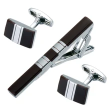 Высококачественный зажим для галстука и набор запонок черная эмаль серебряная полоса мужские французские запонки зажим для галстука
