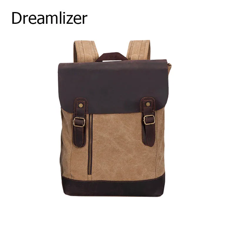 

Dreamlizer Crazy Horse Leather Women Backpack Large Size Female Canvas School Backpack Double Strap Women Leather Travel Bag