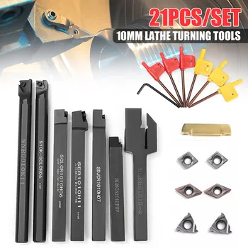 

1 Set 10mm Shank Lathe Turning Tool Holder Durable with Carbide Inserts Wrenches CLH@8