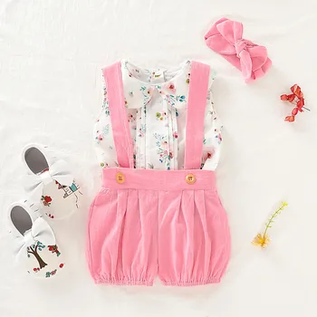 

Toddler Girl Outfits Set Kid Floral Tops + Suspenders Shorts Clothes meisjes kleding 2 jaar Baby Sets Summer 2019