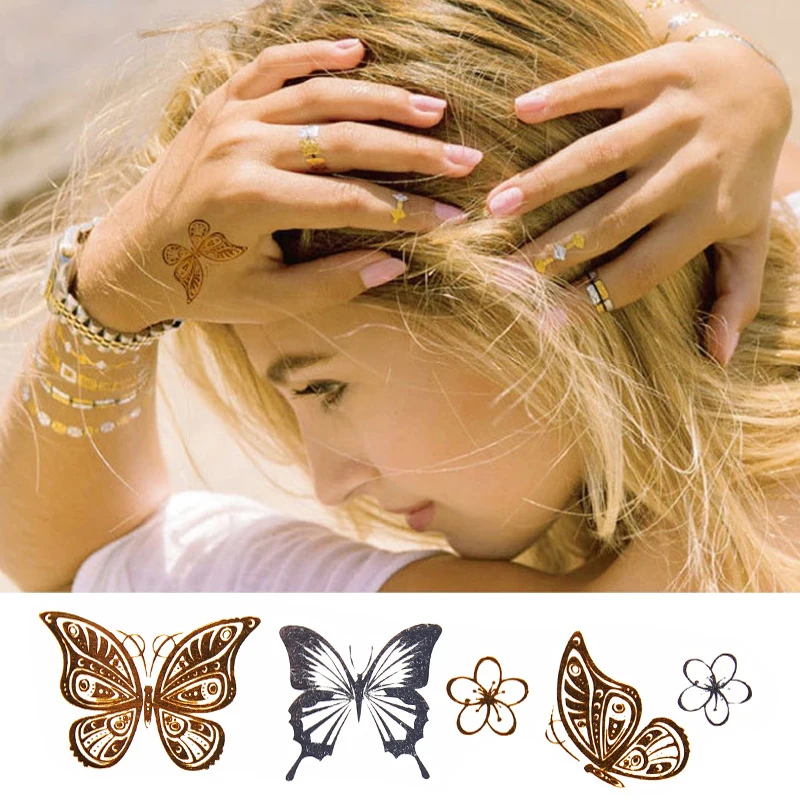 

Waterproof Metal Henna Temporary Tattoo Stickers Flash Butterfly Tattoos Body Art