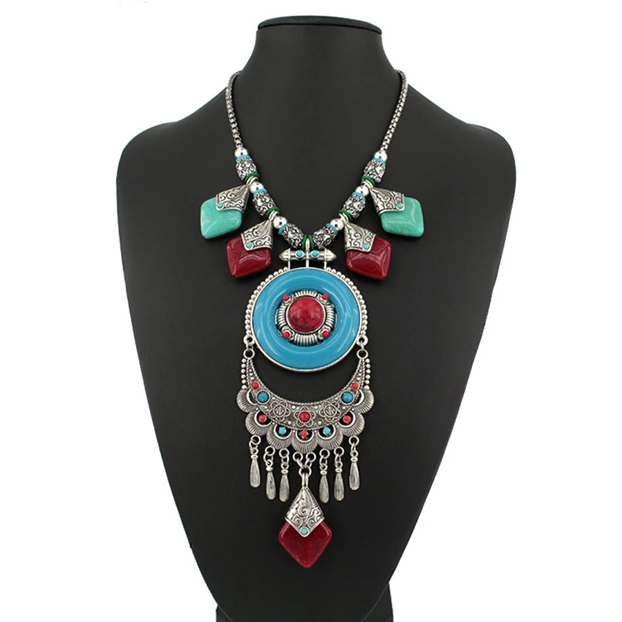 

Imitationturquoise Necklace With Stamp women Jewelry Wholesale New Trendy vintage Wide Short Chain Necklace free shipping