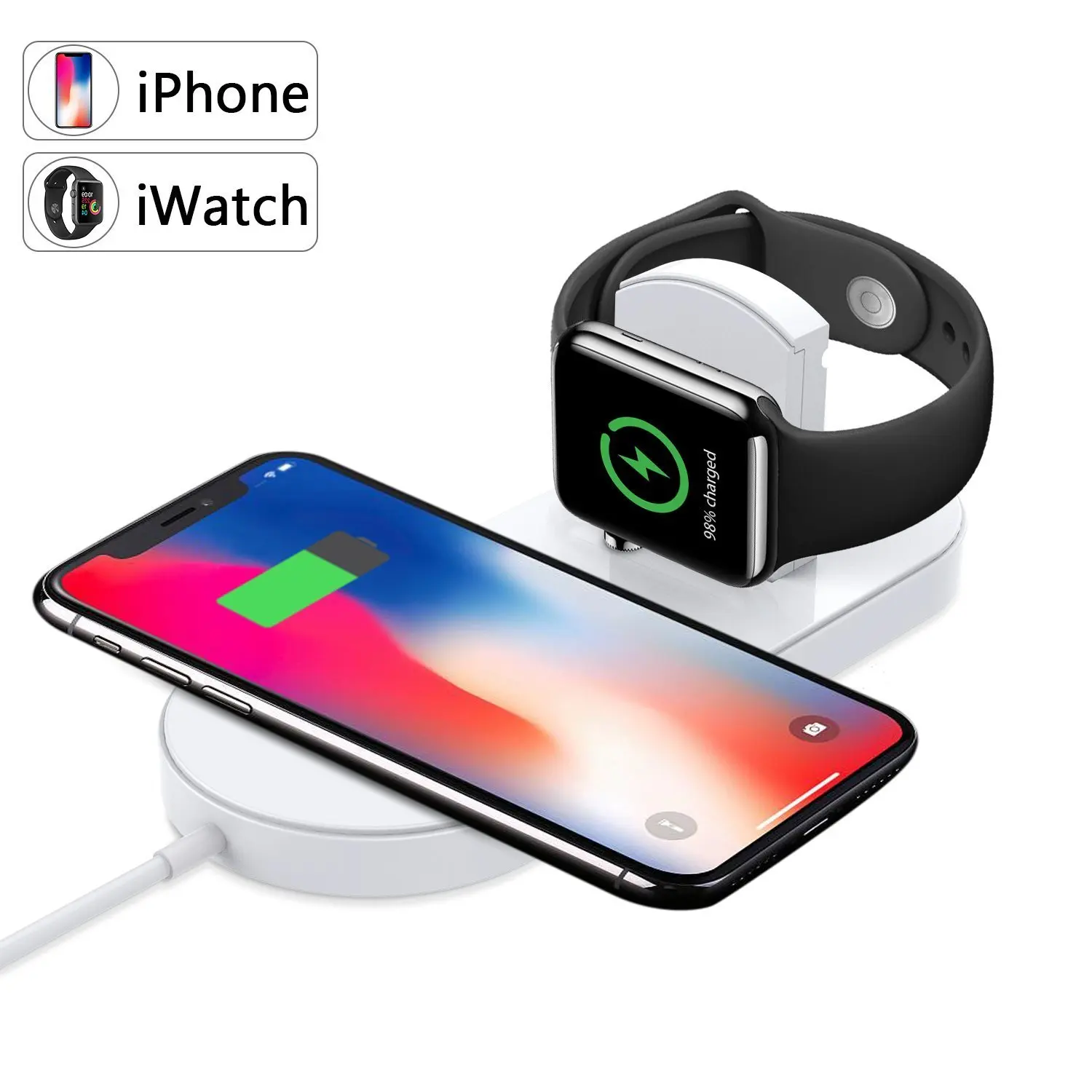 

A.S Qi Wireless Charger Fast Charging For Apple Watch 3 iWatch iPhone X 8 plus 2 In 1 Fast Wireless USB Pad Phone Adapter