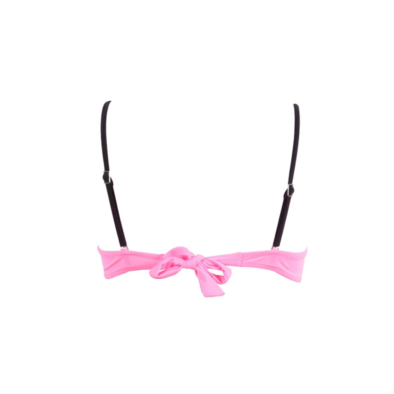 Bikini 2019 Solid Push Up Pleated Chest Pad Adjustable Back Tie Strap Top With Randow Print Tie Side High Cut BeachWear Bikini 20