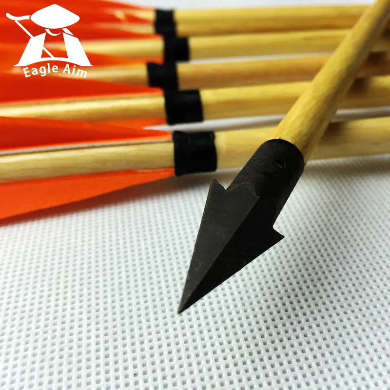 

6pcs Hunting Wooden Arrow Bolts With Black pine Arrow Shafts and Sheild Turkeys feather for Bow Archery Shooting