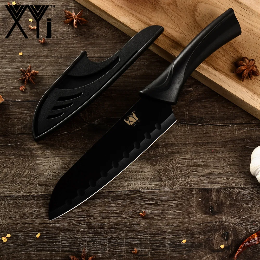 XYj Brand Santoku Kitchen Knife Stainless Steel Knife Blade Black ABS+TPR Handle Kitchen Japanese Sushi Salmon Cooking Tools XYj Brand Santoku Kitchen Knife Stainless Steel Knife Blade Black ABS+TPR Handle Kitchen Japanese Sushi Salmon Cooking Tools
