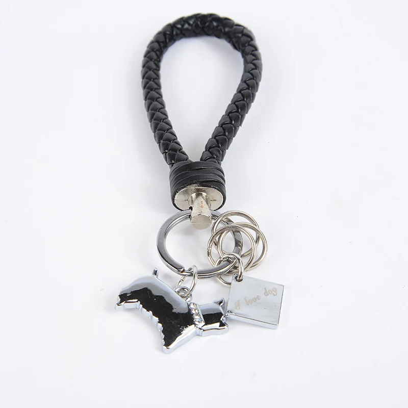 

Yorkshire Terrier dog pendant key chains for men women PU leather rope silver color alloy car keychain bag charm key ring holder