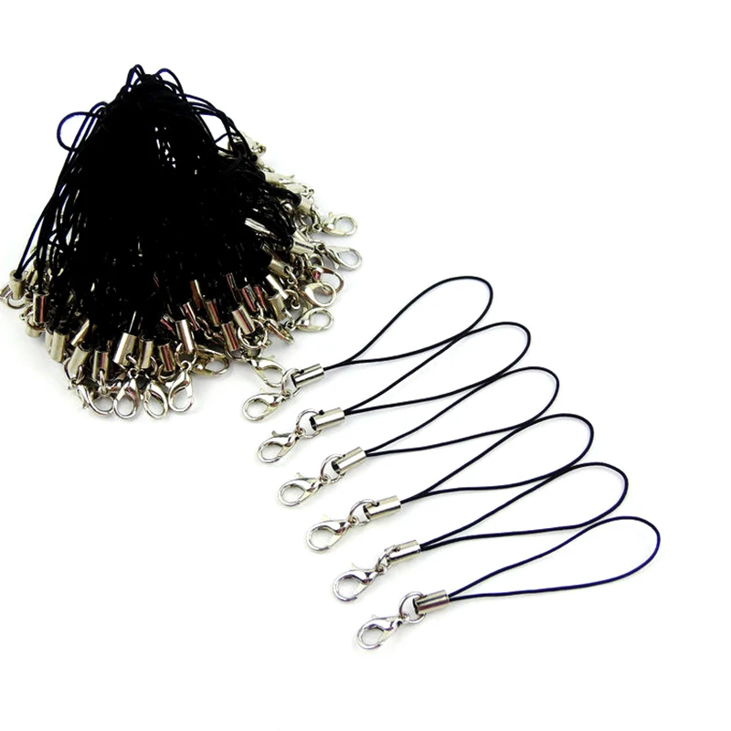

100Pcs/lot Cell Phone Straps Mobile Phone Straps ID Card Key Ring Lanyard Line Black Silver Tone Mobile Phone Strap Tool
