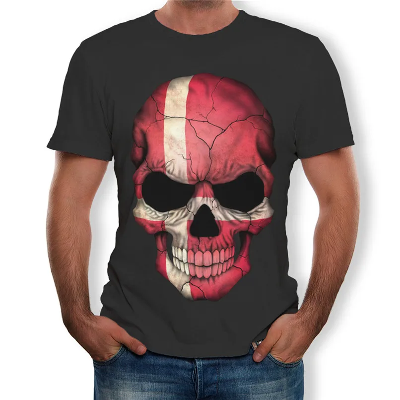 Новинка модный мужской пуловер 3D череп футболка Забавный дизайн зомби пламенная голова скейтборд teeshirt#2f04