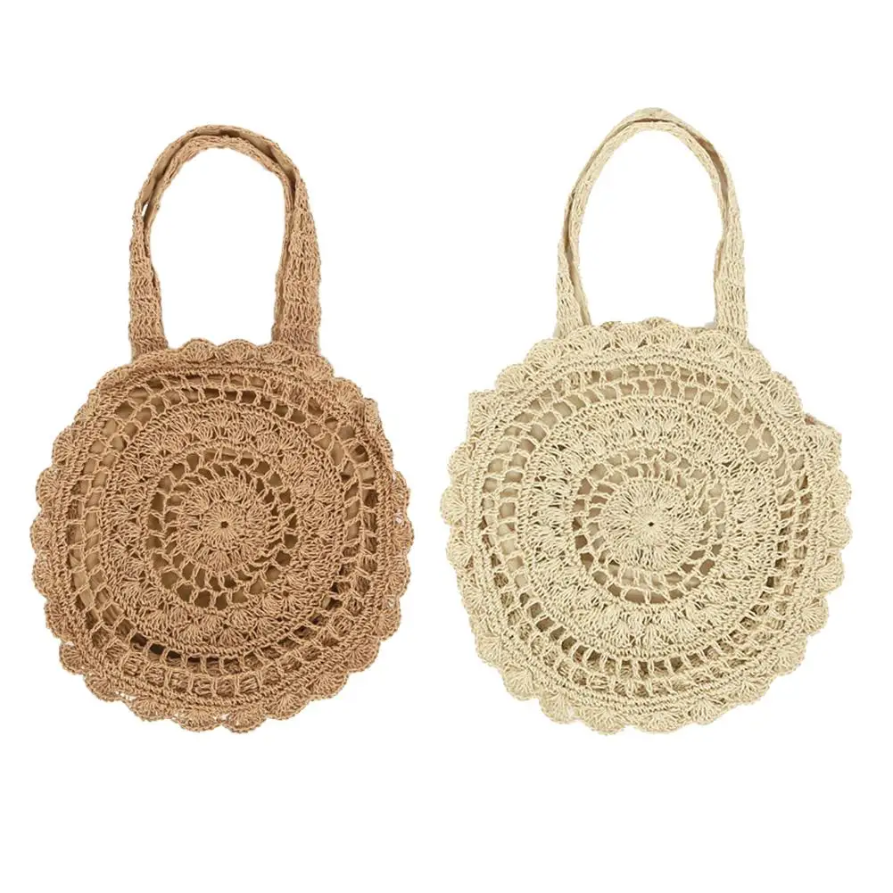 

Large Flower Paper String Woven Straw Storage Bag Handmade Casual Bohemian Straw Circle Beach For Women Shoulder Bags Handbags