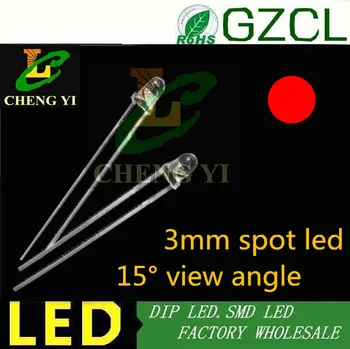 

12000-14000MCD Bullet shape dip led RED 3mm LED DIODE 15 degree view angle spot led 1.7-2.2V(CE&Rosh)