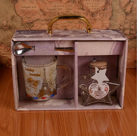 

Retro Paris tower glass cup Flash glass wishing bottle Star bottle Gift box Home Decoration