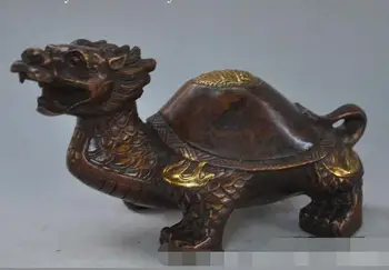 

S00951 8" chinese fengshui bronze gilt Longevity Dragon Turtle Tortoise lucky fu statue