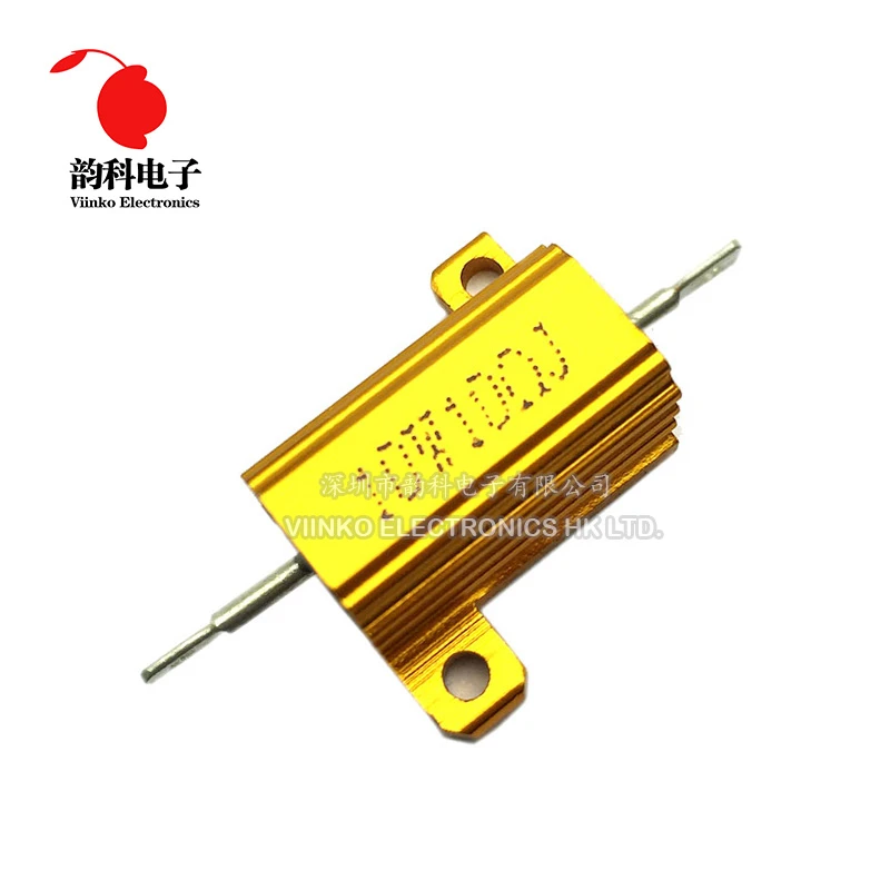 25W 10k Ohm Aluminium Housing Chassis Mount Wirewound Power Resistors Gold 1pcs