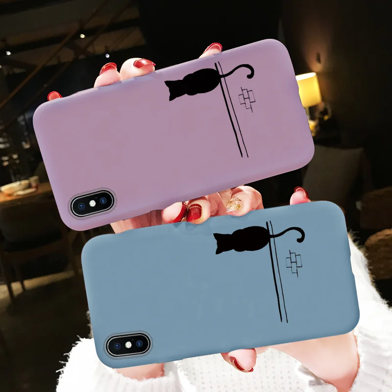 

Colorful Matte Silicone Phone Case Soft TPU Coque For iPhone 6 6 S 8 7 Plus Black Cat Cover For iPhone X XR XS Max For iPhone XS